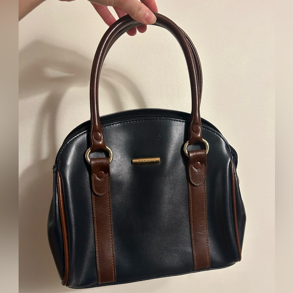 Vintage Navy & Brown Liz Claiborne Tote Handbag